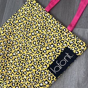 Lafont Canvas Open Top Tote Bag Retro Yellow Leopard Pink 16x16 La Font Vintage